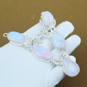 Regenbogen Blue Fire Mondstein Halskette, reiner 925er Silberschmuck, Edelstein und Kette Zarte Halskette, verstellbare Silberkettenhalskette