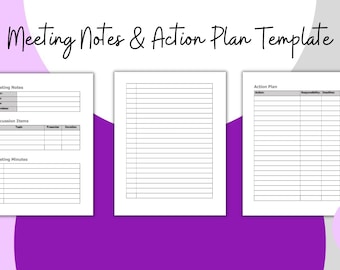 Meeting Notes& Action Plan Template | HR Forms | Human Resources | Printable Form | PDF | HR Tools and Templates | Human Resources Templates