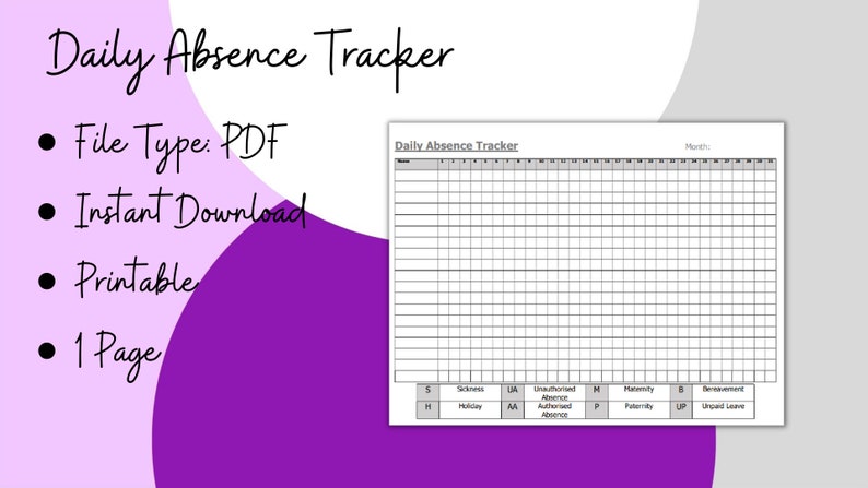 Daily Absence Tracker | HR Forms | Human Resources | Printable Form ...