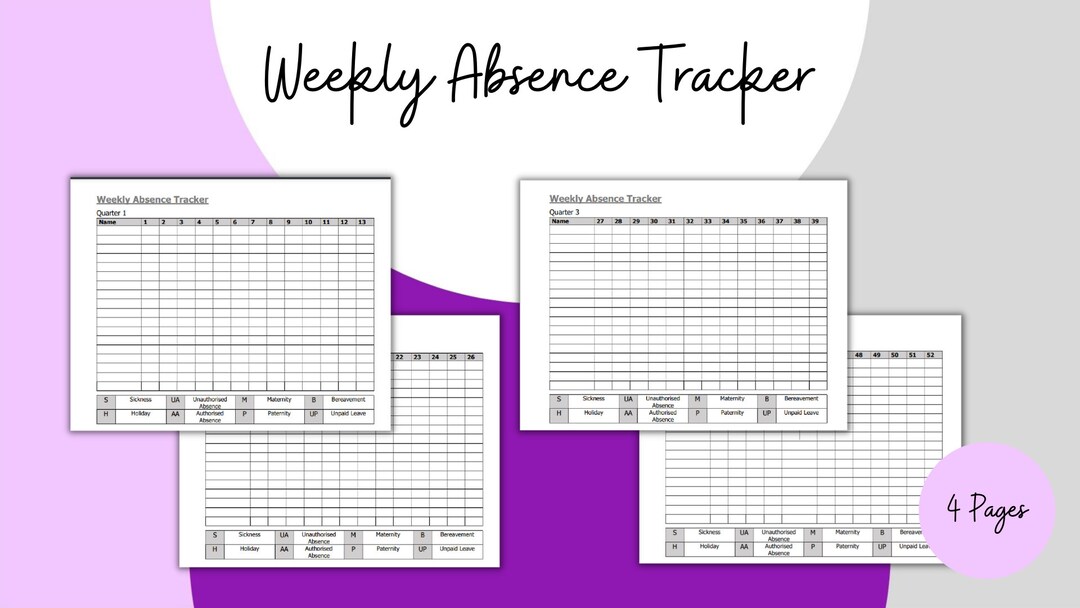 Absence Tracker Tool Weekly Absence Tracker | Quarterly | HR Forms | Human Resources ...