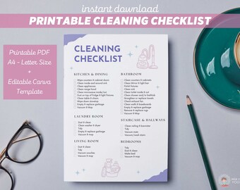 Editable Cleaning Checklist – Printable Weekly Reset Planner (Letter/A4)