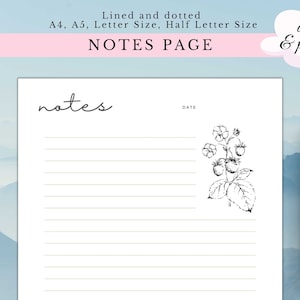 Printable Notes Page - Goodnotes Notes Page - Lined Notes Template - Dotted Notes Page - Notes Planner Insert - Instant Download PDF