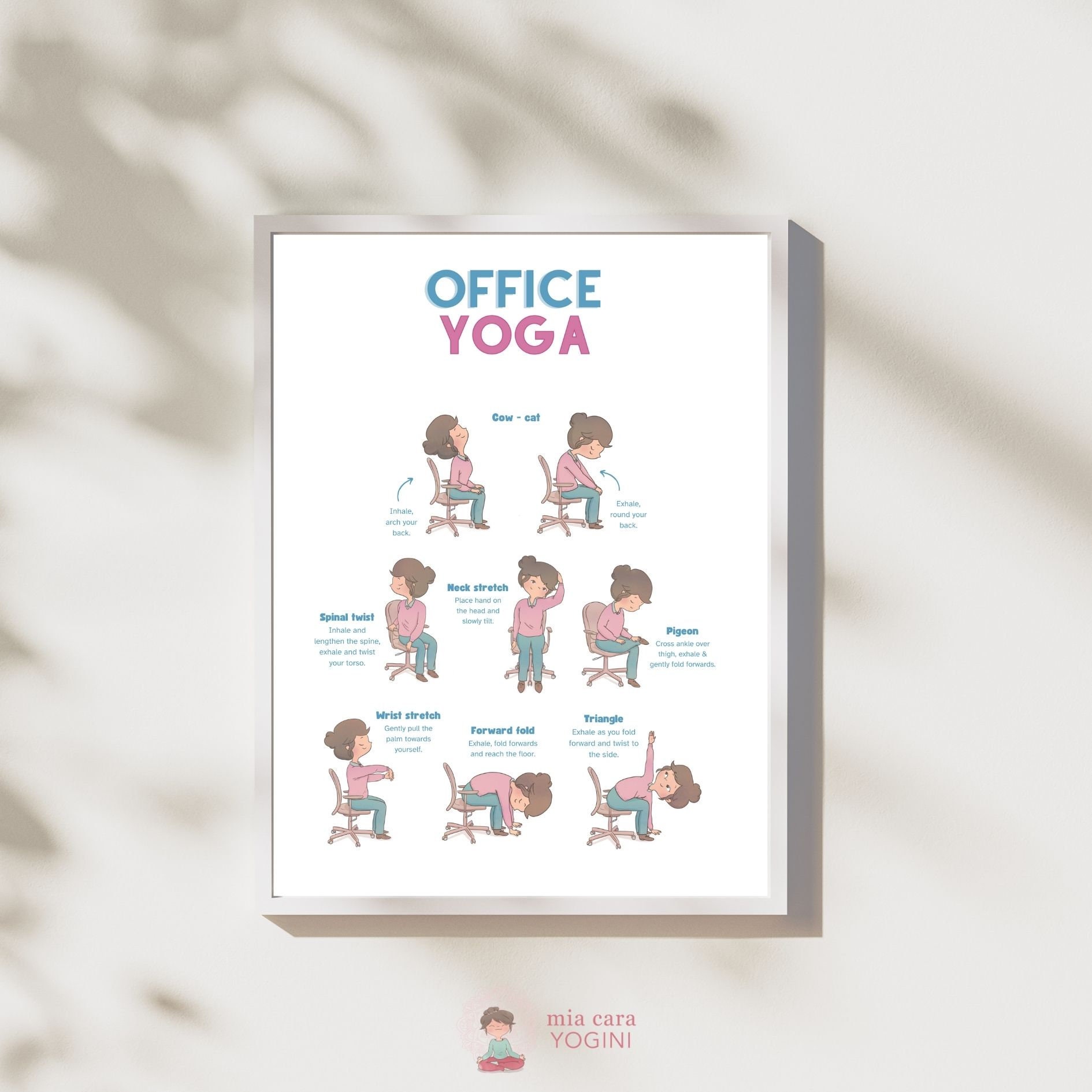 Office Yoga Printable Poster Chair Yoga Poses Printable Wall Art Desk ...