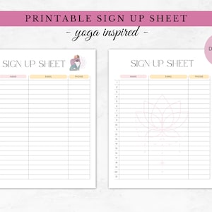 Sign up Sheet Printable Newsletter Sign up Yoga Class Email List Workshop Contact Form Wellness Event Sign up