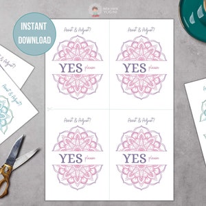 Yoga-Zustimmungskarten - Druckbare Yoga-Karteikarten - Einfaches Split-Mandala - Karten unterstützen und anpassen - Yogalehrer-Werkzeuge - Yoga-Erlaubnis-Karten
