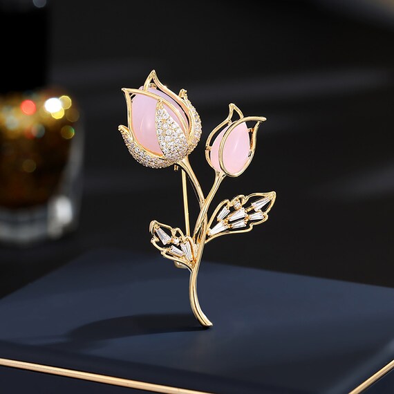 14K Gold High-end Elegant Flower Brooch, Scarf Buckle Accessory