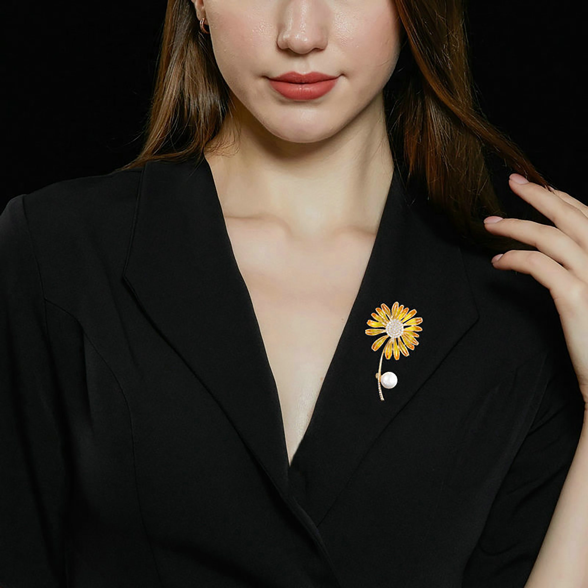 14K Gold Flower Brooch Pin, Craft Luxury Sunflower Gold Pin for Chic ...