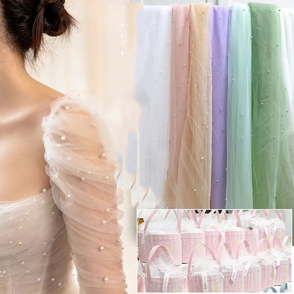 Beautiful Heavy Pearls Tulle Fabric For Gril Dress HomeDIY Gifts Package Fabric 1 yard