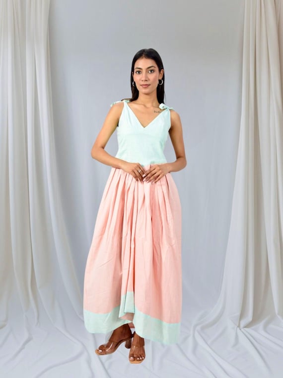 cotton lurex dress Cotton Lurex Maxi Dress V Neck Adjustable Dress
