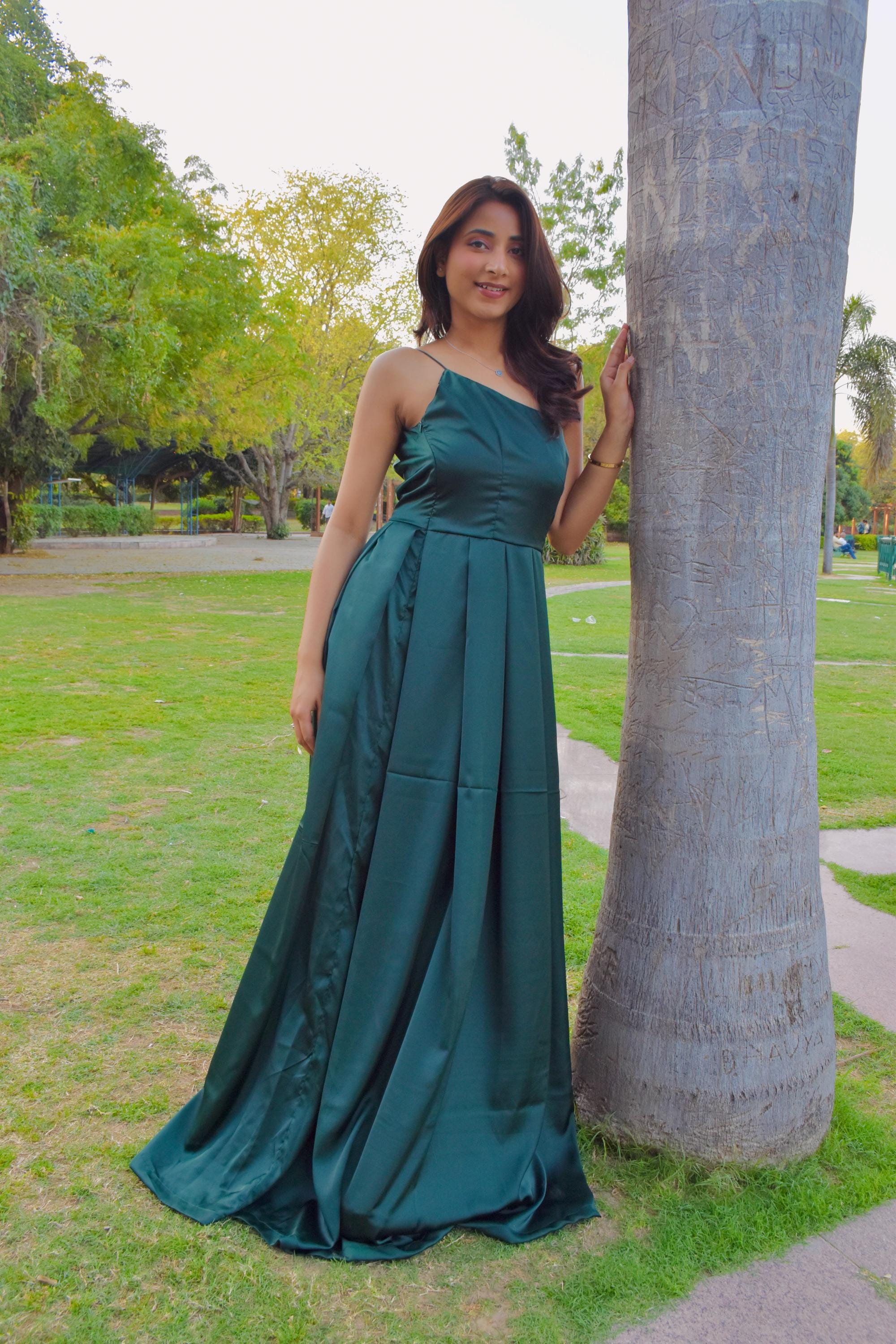 satin western dress for women Western Dress For Women in Teal Blue By May Queen MQ1974