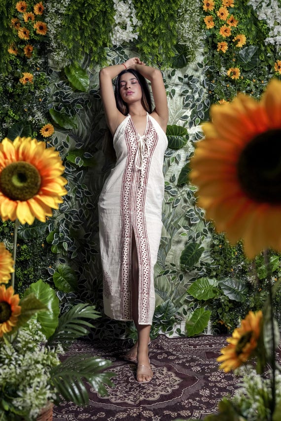 cotton khadi dress Indian Hand Block Dress Pure Cotton Khadi Dress Maroon Printed Boho Dress  Floor Touch Long Dress Adjustable Dress