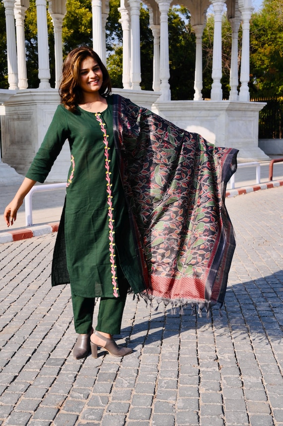 Party Wear Khadi Cotton Kurta For Ladies Party Wear Handloom Khadi Cotton  Embroidered Work Straight Kurta