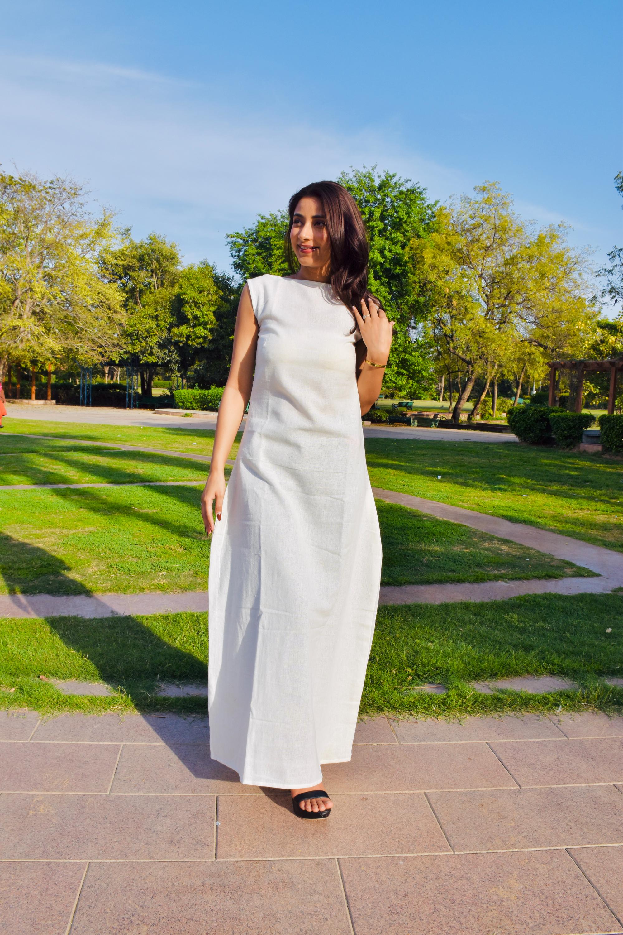 Elegant Sleeveless Cotton Khadi Maxi Dress | Sustainable Summer