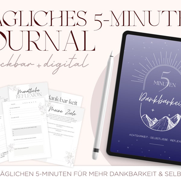 5-minute diary for more self-love, mindfulness & reflection | Goodnotes Diary A4 | Daily success journal as download