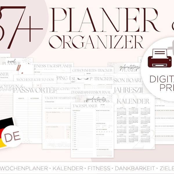 DIGITALER & DRUCKBARE Planer 2024 Deutsch / Minimalistischer Tagesplaner Goodnotes Deutsch PDF / Terminplaner iPad ästhetisch / A4 Planer