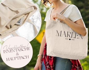 Personalisierter Juteshopper mit REIßVERSCHLUSS & INNENTASCHE | lange Henkel 280 g/m Baumwolle | Verschließbare Baumwolltasche mit Name