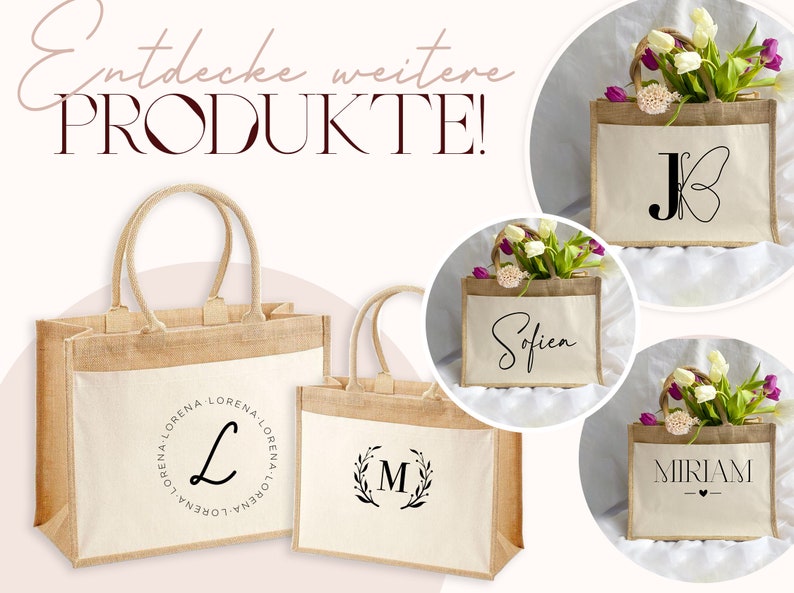 Jutetasche personalisiert Name & Initial / XL Juteshopper / Individuelle Geschenkidee, Juteshopper personalisiert, JGA Tasche individuell Bild 10