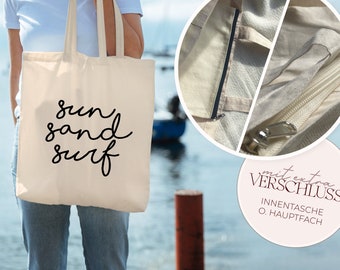 Strandtasche für Sie mit REIßVERSCHLUSS o. INNENTASCHE / lange Henkel 100% Baumwolle / Beachbag, Strandbeutel Frauen, Sommertasche Damen