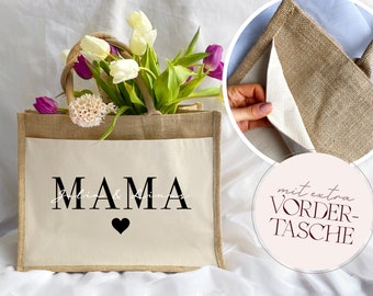 Personalisierte Jutetasche mit Name MAMA & KINDER | XL Juteshopper | Individuelle Geschenkidee für Mama, Geburtstagsgeschenk für Mutter