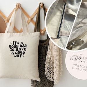 Jutebeutel mit Spruch Have a good Day inklusive INNENTASCHE o. REIßVERSCHLUSS, 100% Baumwolle, Jutetasche für Frauen Ideal als Geschenk Bild 1