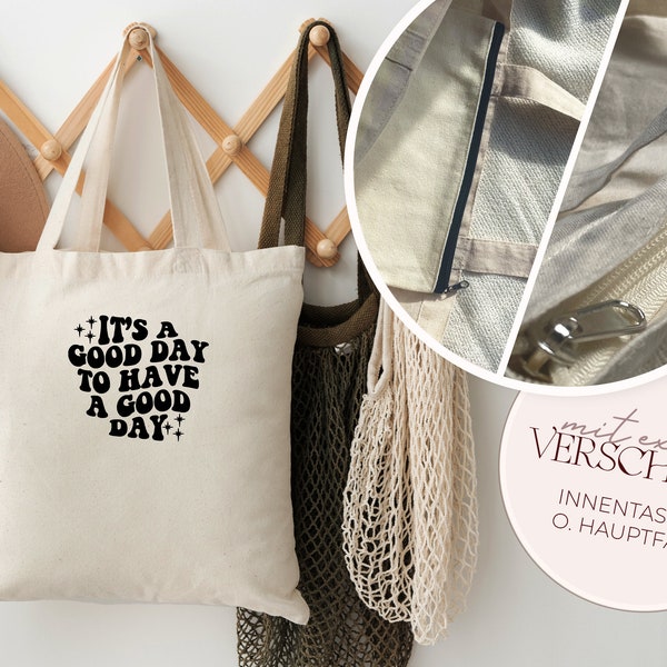 Jutebeutel mit Spruch "Have a good Day" inklusive INNENTASCHE o. REIßVERSCHLUSS, 100% Baumwolle, Jutetasche für Frauen - Ideal als Geschenk!