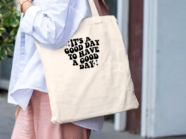 Jute bag with saying Have a good Day including INNER POCKET or ZIPPER, 100% cotton, jute bag for women ideal as a gift image 2