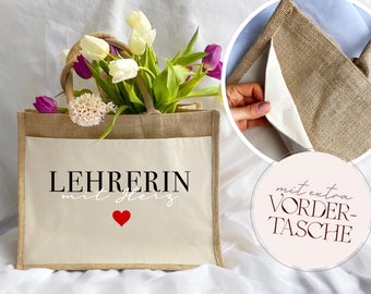 Jutetasche "Lehrerin mit Herz" | XL Juteshopper | Geschenkidee für Lehrerin, Dankeschön Geschenk Lehrerin, Tasche für Lehrer