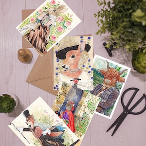 Illustrazione ad acquerello di ritratti di animali / stampa su carta fotografica