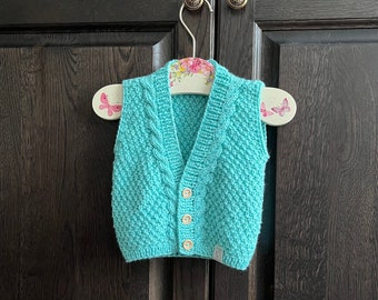 Hand knitted soft baby vest- Handknitted wool boy waistcoat- Handmade girl knit gift- Newborn clothing-Preemie knits-Gentle bamboo knitwear