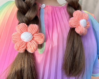 Peach or Purple Kids Hair Ties,Floral Toddler Hair Bands,Ponytail Hair Elastic,Soft Hair Bobbles,Flower Hair Accessory,Flower Braids Holders