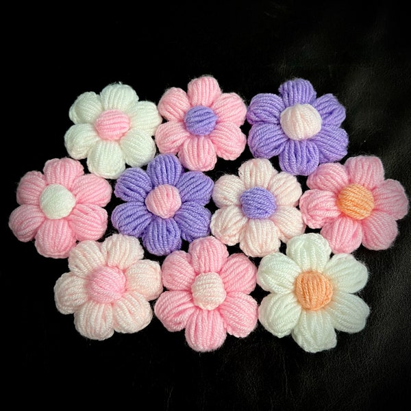 Puff Flowers,Crochet Applique For Sweater Decoration,Crochet Flowers,Cardigan Flowers,3D Flowers,Handmade,Cardigan Decor,Appliques,Sew-On