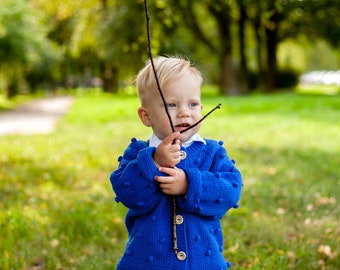 Hand knitted baby or todler popcorn cardigan - merino wool cardigan with bubbles - fancy cardigan - handmade baby gift -popcorn sweater