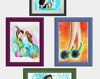 Fanart Disney Peter Pan, Wendy, Fée Clochette, Hôtel Transylvanie, Pocahontas. Choisissez ce que vous aimez le plus : imprimé, autocollant, marque-page, badge.