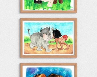 Fanart bébé Disney : Tarzan, Anastasia et Mowgli. Choisissez le modèle qui vous plaît le plus entre print, sticker, marque-page, badge.