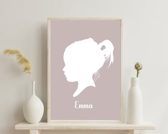 Retrato de silueta personalizado a partir de una foto, arte de perfil personalizado, impresión digital de silueta, recuerdo familiar, decoración de pared minimalista