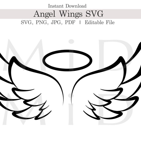 Customizable Angel Wings and Halo Svg, Editable Angel Png, You Are My Angel Svg, Halo Cut File Svg, Angel Wings for Cricut, Silhouette