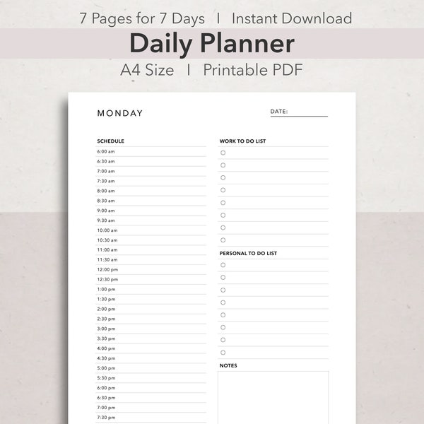 Personal Daily Planner for Work & Daily Routine, Productivity Planner, Hourly Planner, Printable Daily Routine Tracker, Day, Weekly Planner