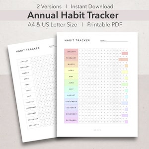 Monthly Habit Tracker Printable, Annual Habit Tracker Template, Routine Tracker, 30 Day Habit Challenge, A4/Letter, Digital Habit Tracker