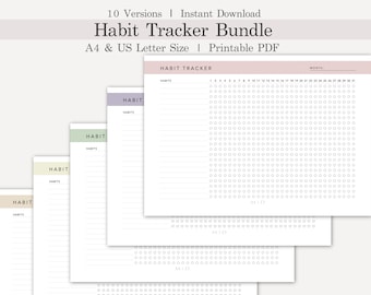 Monthly Habit Tracker Printable Landscape, Habit Tracker Template, Routine Tracker, 30 Day Habit Challenge, A4/Letter, Digital Habit Tracker