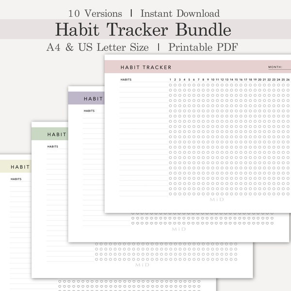 Monthly Habit Tracker Printable Landscape, Habit Tracker Template, Routine Tracker, 30 Day Habit Challenge, A4/Letter, Digital Habit Tracker