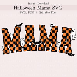 Mamá de Halloween a cuadros Svg, Archivo de corte personalizable para mamá universitaria, Madre espeluznante Png, Mamá fantasma de Halloween Svg para Cricut, Silueta Svg