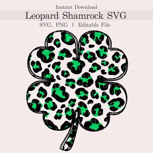 Trébol de leopardo SVG, trébol de la suerte del Día de San Patricio (SVG, PNG) personalizable, feliz día de San Patricio SVG editable para Cricut, descarga instantánea