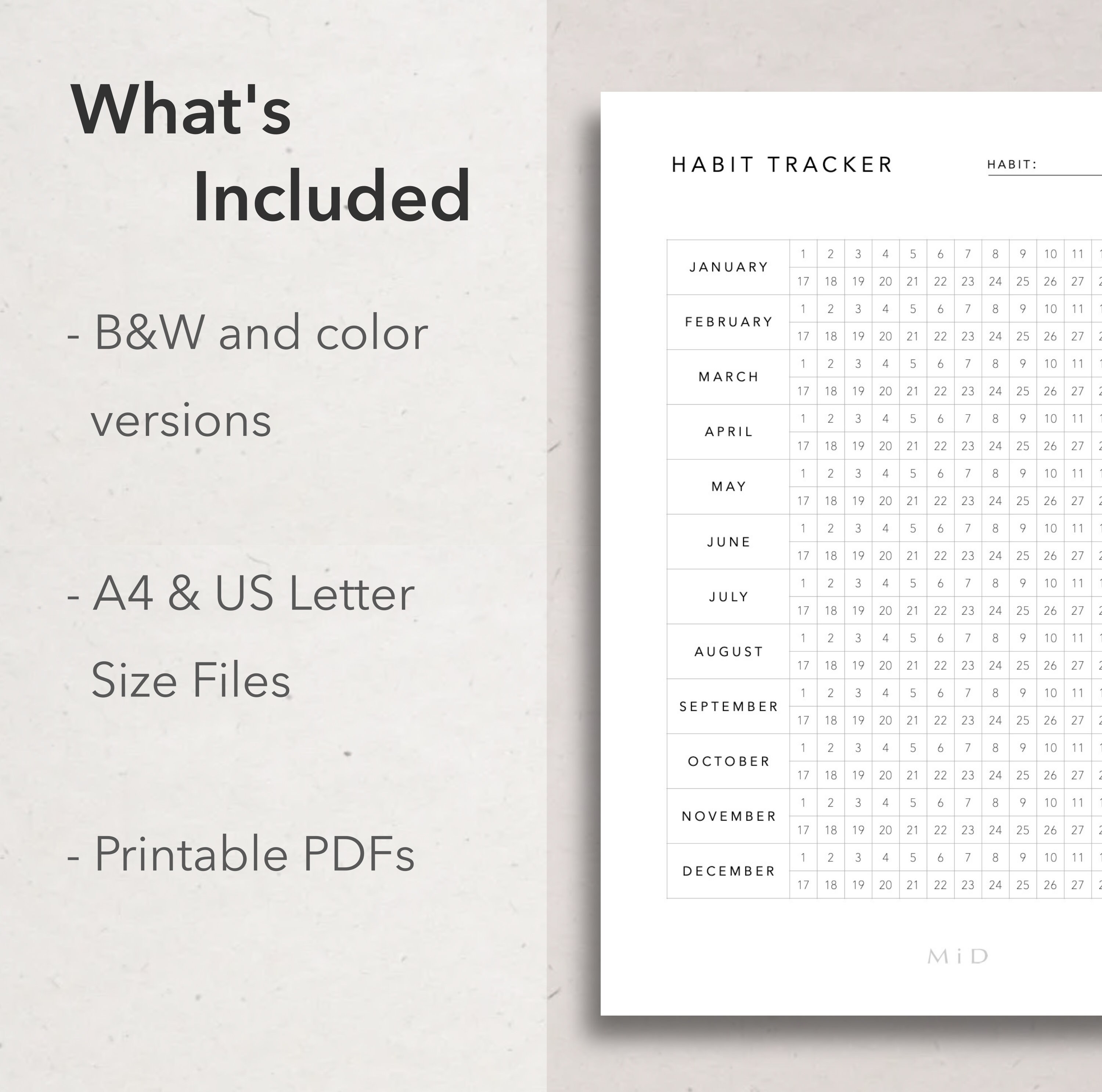Monthly Habit Tracker Printable Annual Habit Tracker - Etsy Australia