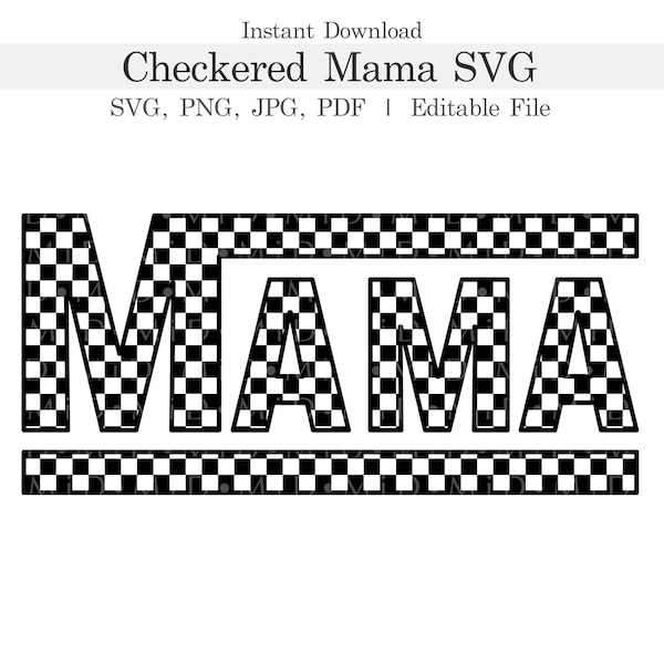 Checkered Mama Svg, Customizable Retro Mothers Day Png, Gift for Mom, Transparent Checkered ClipArt, Editable Checkered Tshirt for Cricut