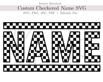 Nombre a cuadros personalizado Svg, etiqueta de nombre retro editable Png, marco de nombre, imágenes prediseñadas a cuadros transparentes, camiseta a cuadros editable para Cricut