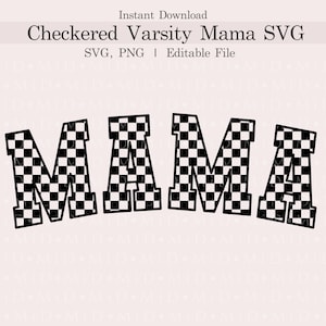 A cuadros Mama Varsity Svg, Png del Día de las Madres Retro personalizable, Regalo para mamá, ClipArt a cuadros, Camiseta a cuadros editable para Cricut