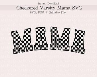 Mamá a cuadros universitaria SVG, Día de la Madre retro personalizable PNG, Regalo para mamá, ClipArt a cuadros, Camiseta a cuadros editable para Cricut