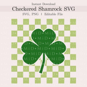 Svg de trébol a cuadros, trébol de San Patricio personalizable, Svg, PNG, Svg editable de Feliz Día de San Patricio para Cricut, descarga instantánea