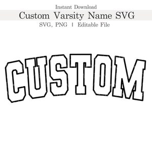 Anpassat Varsity-namn Svg, personligt namn i college-typsnitt Png, sportnamn Svg Png, redigerbar Varsity ClipArt, Varsity-t-shirt för Cricut