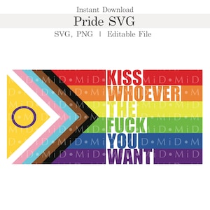 Bacia chiunque cazzo vuoi Svg, Bandiera dell'orgoglio LGBTQ Png, Svg modificabile della settimana dell'orgoglio per Cricut, Queer, Gay, Lesbiche, Bisessuali, Transgender